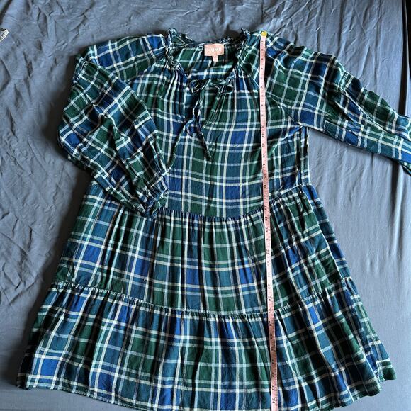 Show Me Your Mumu Ainsley Blue and Green Fall Plaid Tunic Mini Dress, size Large - Picture 6 of 9